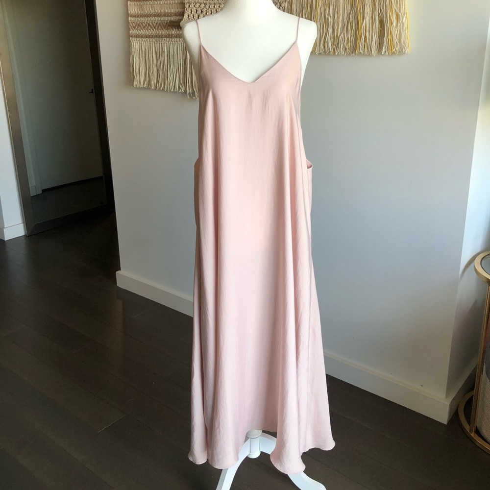 Silent & Noise - Light Pink/Cream Satin Midi Dress